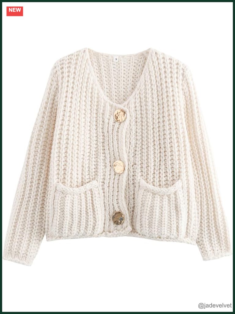 Chunky Cropped Cardigan Open Front Button Down Knit Long Sleeve Outerwear